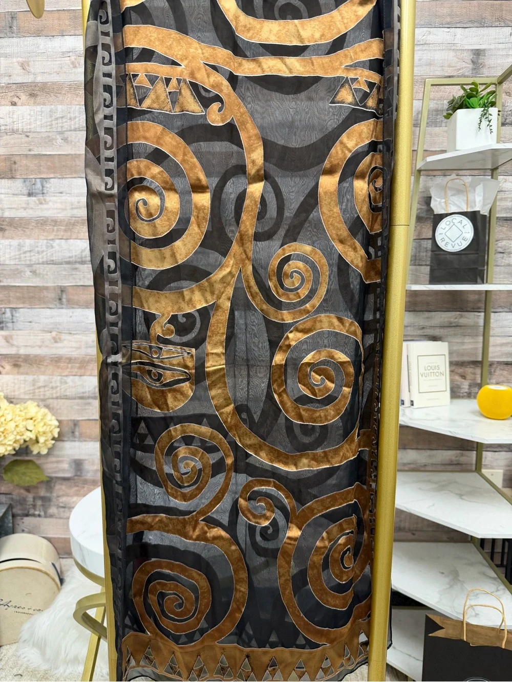 Black/Gold Abstract Patter Silk Scarf